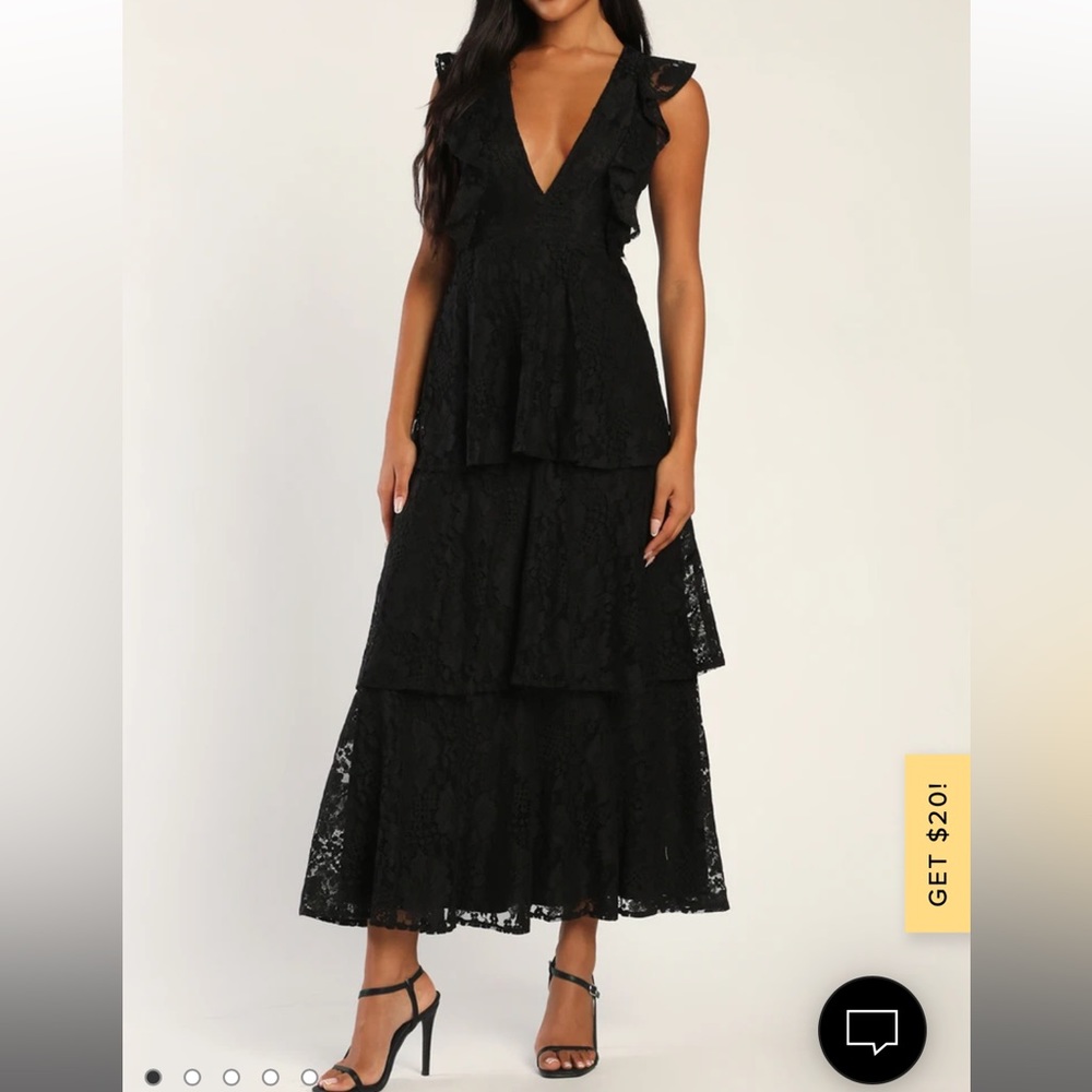 NWT lulus Black Lace Ruffled Tiered Sleeveless Maxi Dress